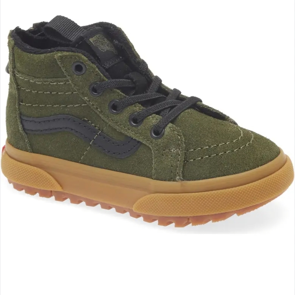 Vans Kids Olive Suede High-Top Sneakers with Gum Sole